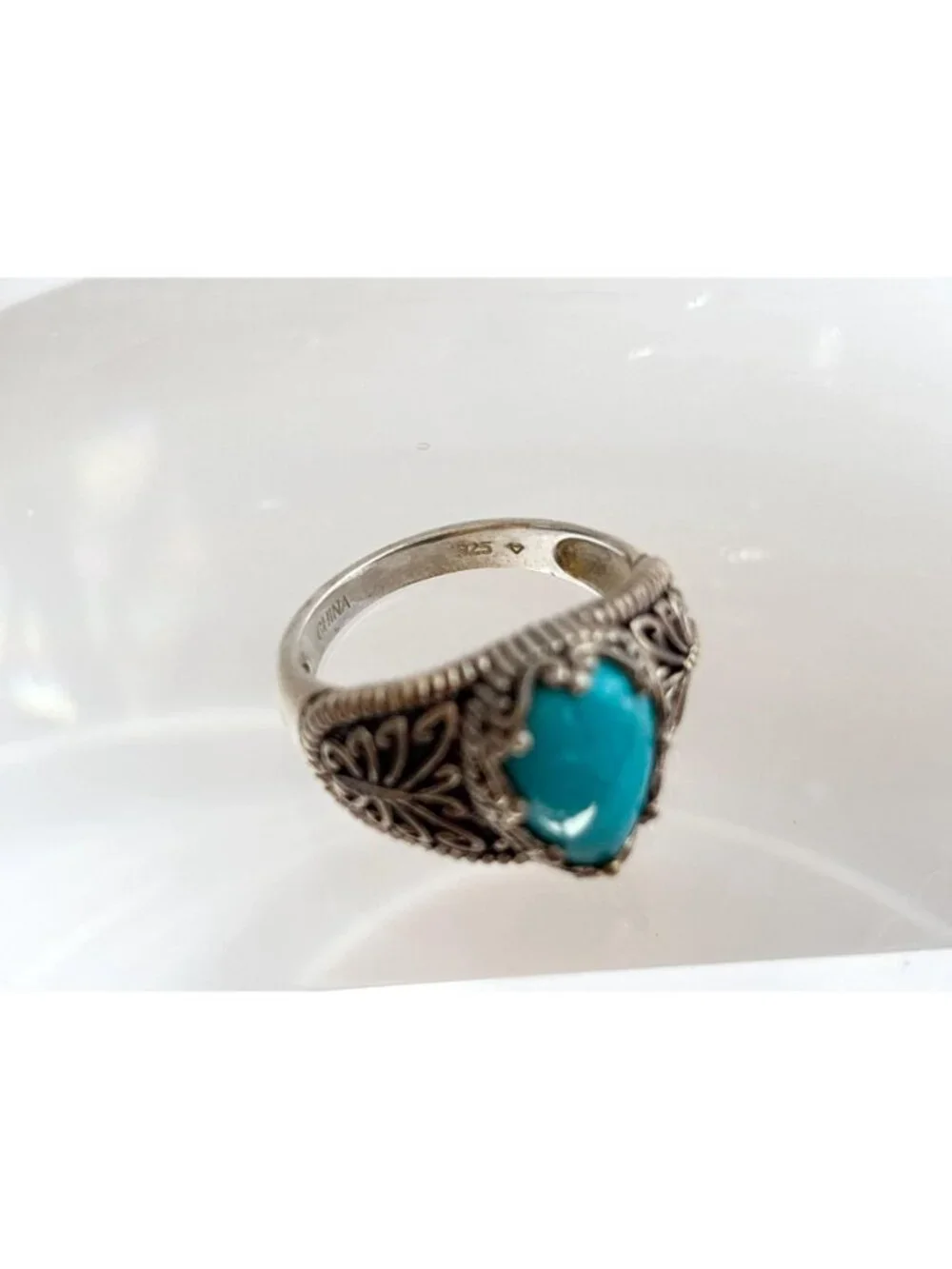 Sleeping Beauty Turquoise Butterfly Sterling Silver 925 Vintage Ring - sz 9